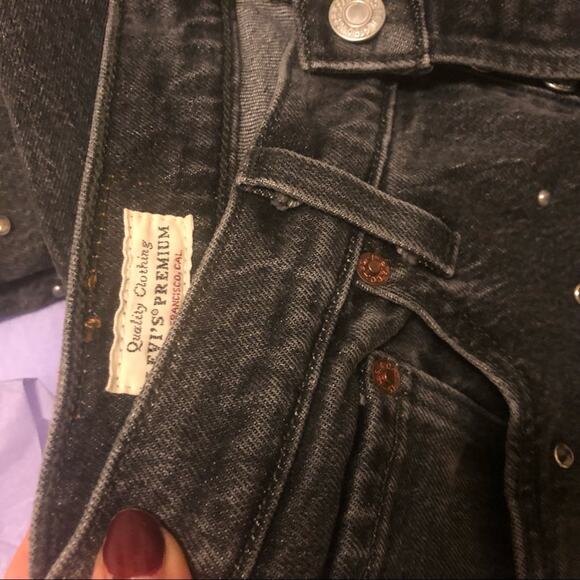 NEW LEVIS 501 Original Cropped Studded Black High Rise Straight Denim Jeans 25 - Picture 5 of 8